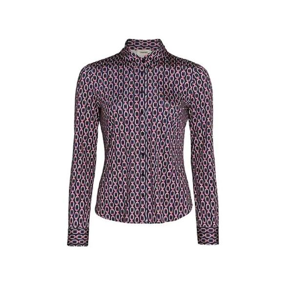 L'Agence - Harmony printed stretch chain motiff blue pink blouse - Size Small - Picture 6 of 11